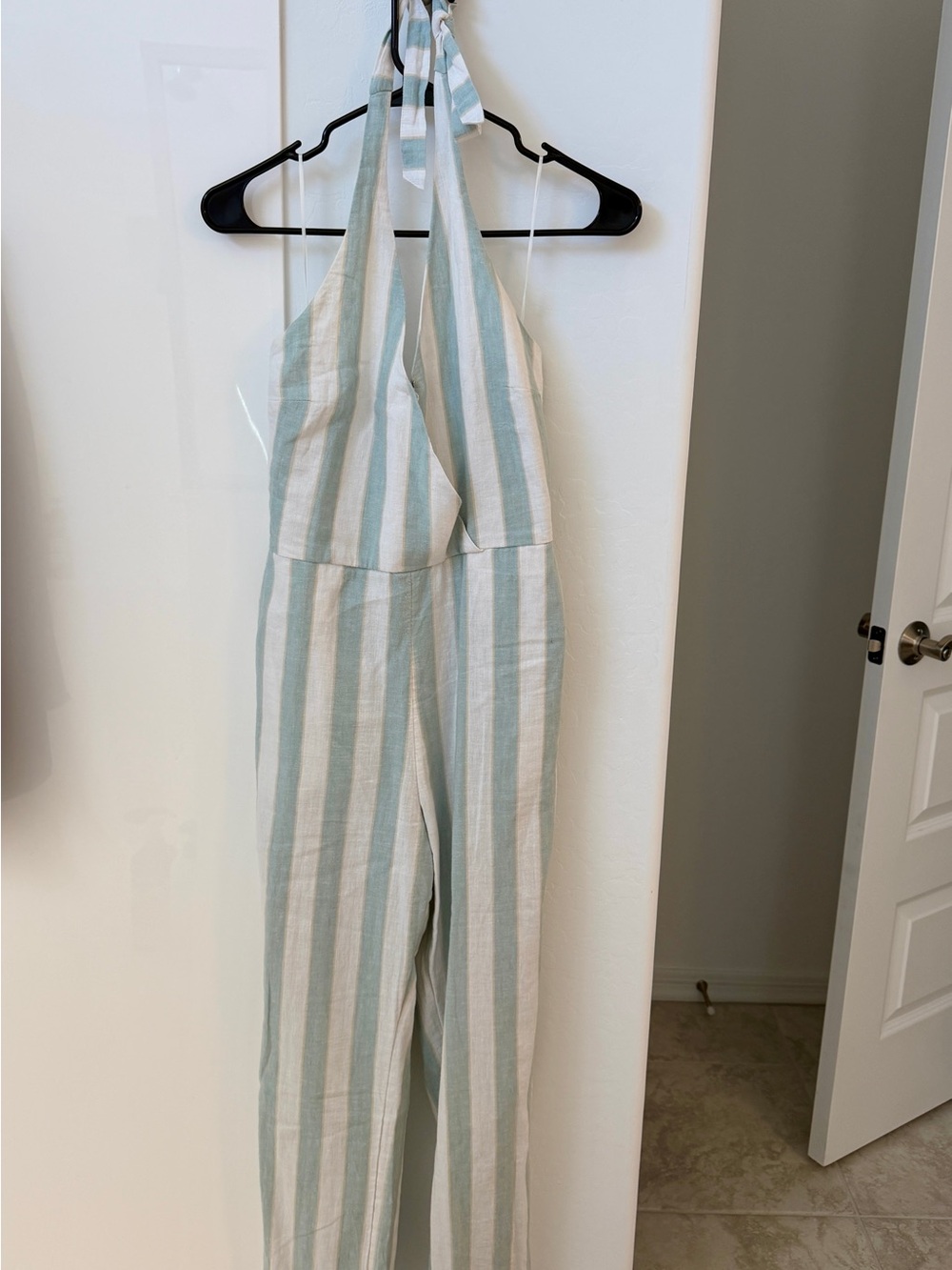 Abercrombie & Fitch Mint and White Striped Halter Jumpsuit